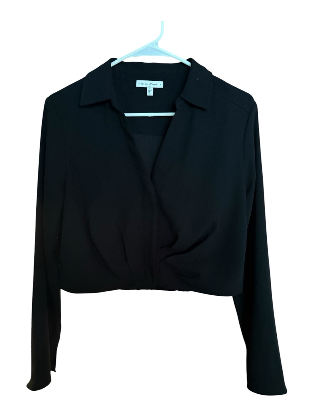 Maison d’Amelie Paris Black Long Sleeve Twist Front Cropped Blouse